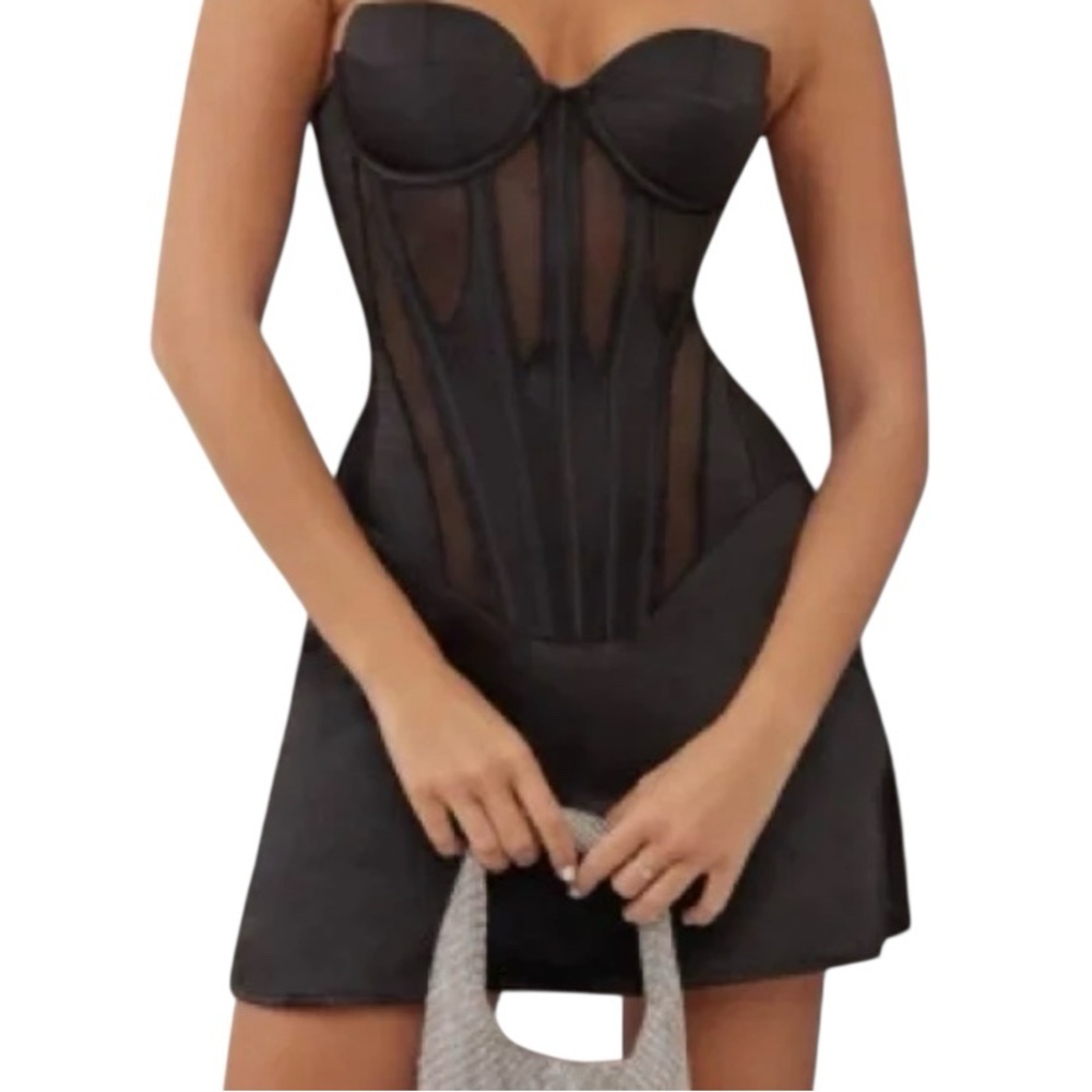 NWT HEIRESS BEVERLY HILLS Satin Corset Bandeau Mini Dress With Mesh Inserts - XL